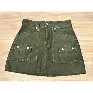 F43 American Eagle‎ Corduroy Mini Skirt Olive Green Utility Pockets Stretch Sz 2